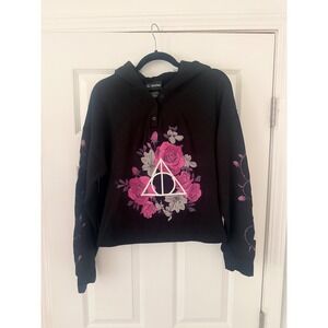 Wizarding World of Harry Potter Hot Topic Deathly Hallows Cropped Hoodie Black L